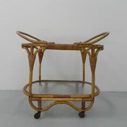 Bamboo, rattan serving trolley on castors