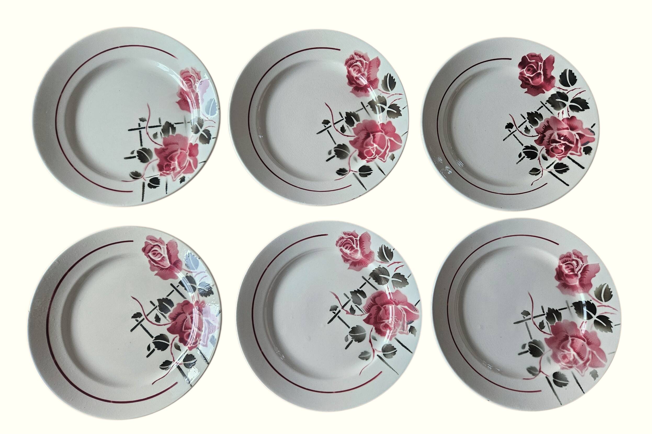 6 antique flat plates in faience from BADONVILLER