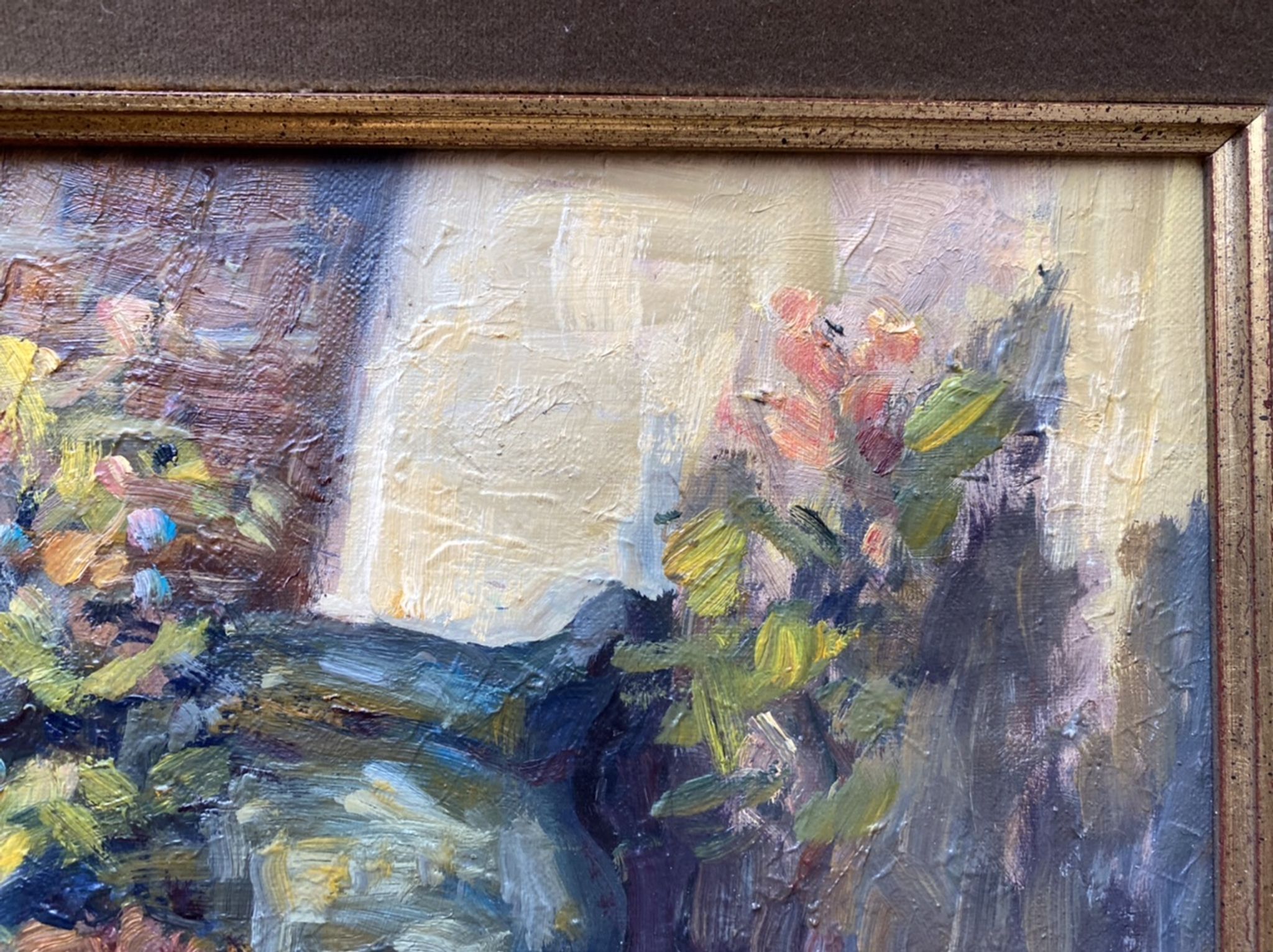 Ancient painting, Still Life with Flowers and Cartel Pendulum, signed, 20th century