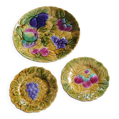 plat et assiettes barbotine fruits Sarreguemine