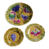 dish and plates barbotine fruits Sarreguemines
