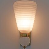 Pair of Mid-century Modern Brass and "Pulegoso" Murano Glass Sconces