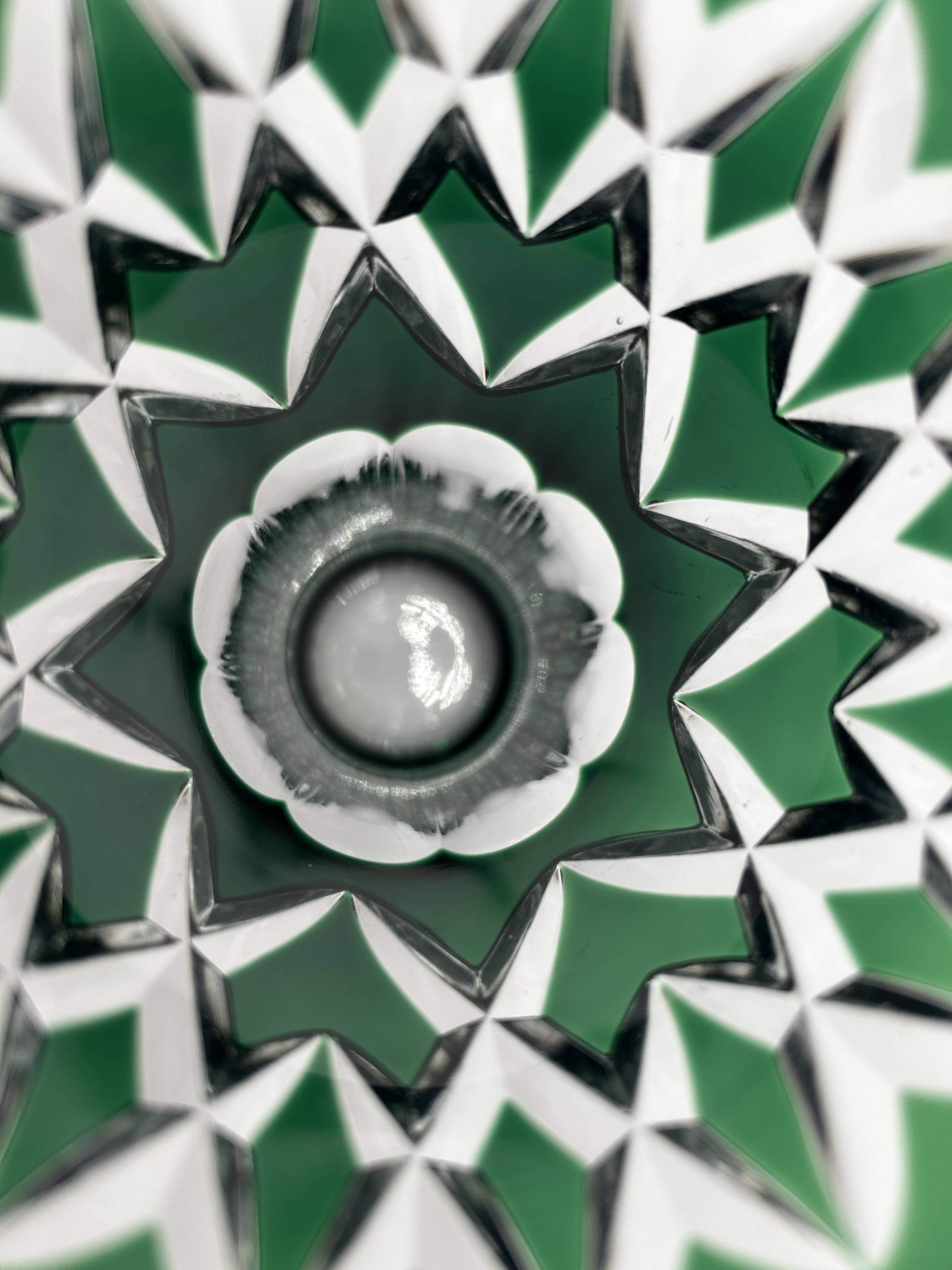 Cut and lined green crystal vase from Val Saint-Lambert