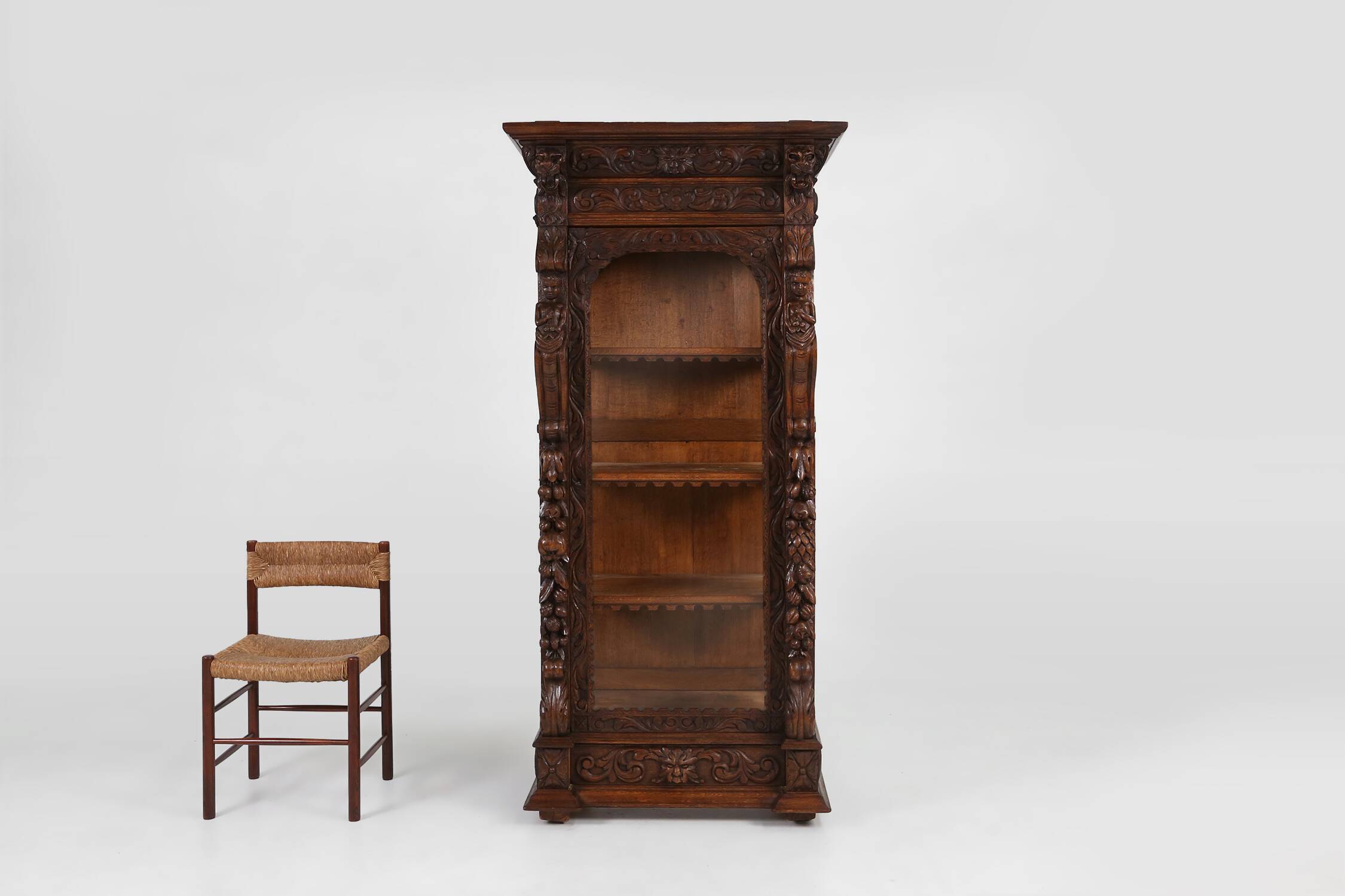 Baroque Style Display Case in Oak, Belgium, 1950s