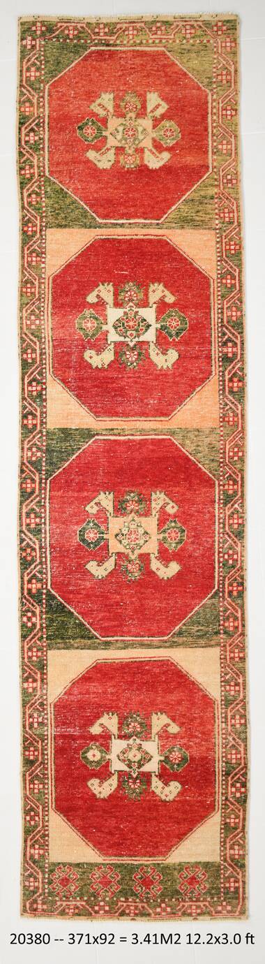 3x12 Ruby Red Vintage Persian Runner Rug, 92x371Cm SK20380