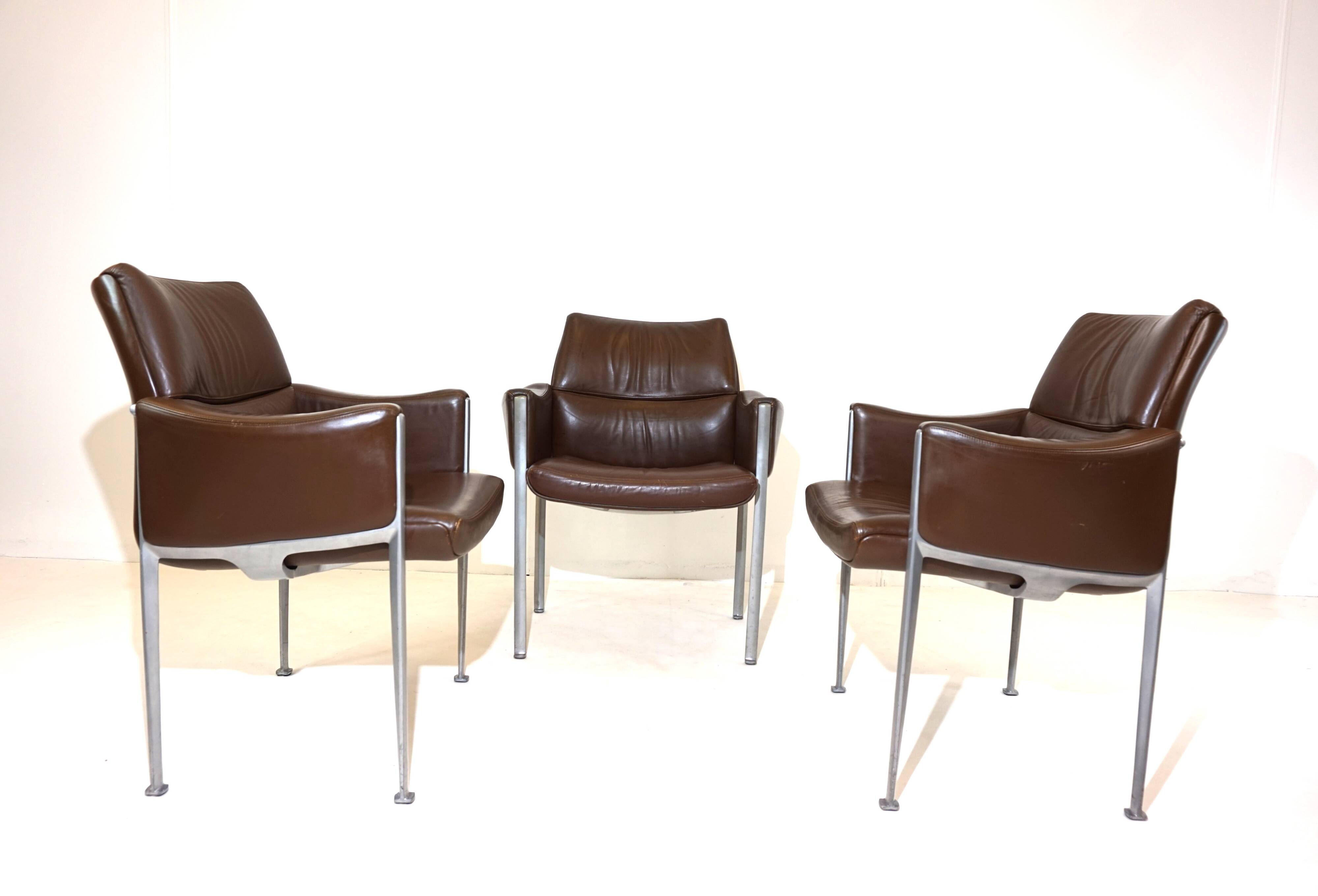Röder Söhne Set of 3 leather office/dining room chairs by Miller Borgsen