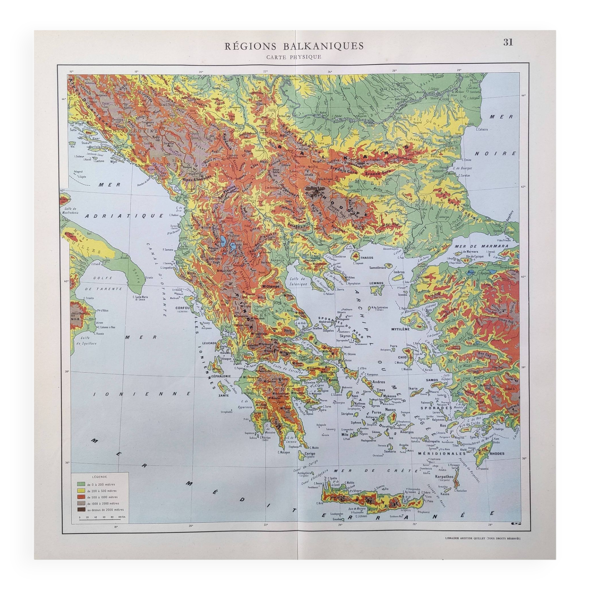 Old map Balkan regions Greece Crete 43x43cm from 1950