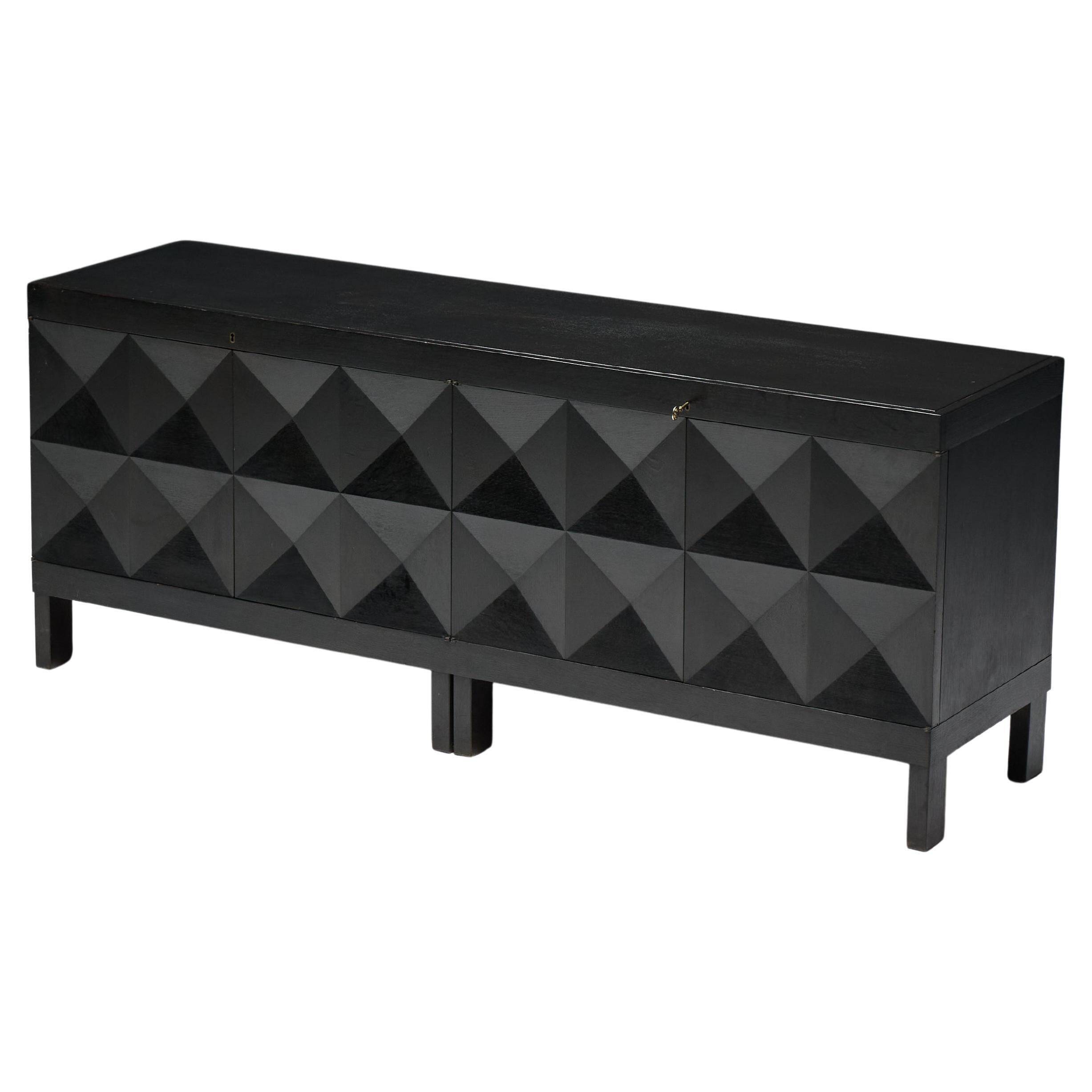 Brutalist De Coene sideboard in stained oak, Belgium, 1970s