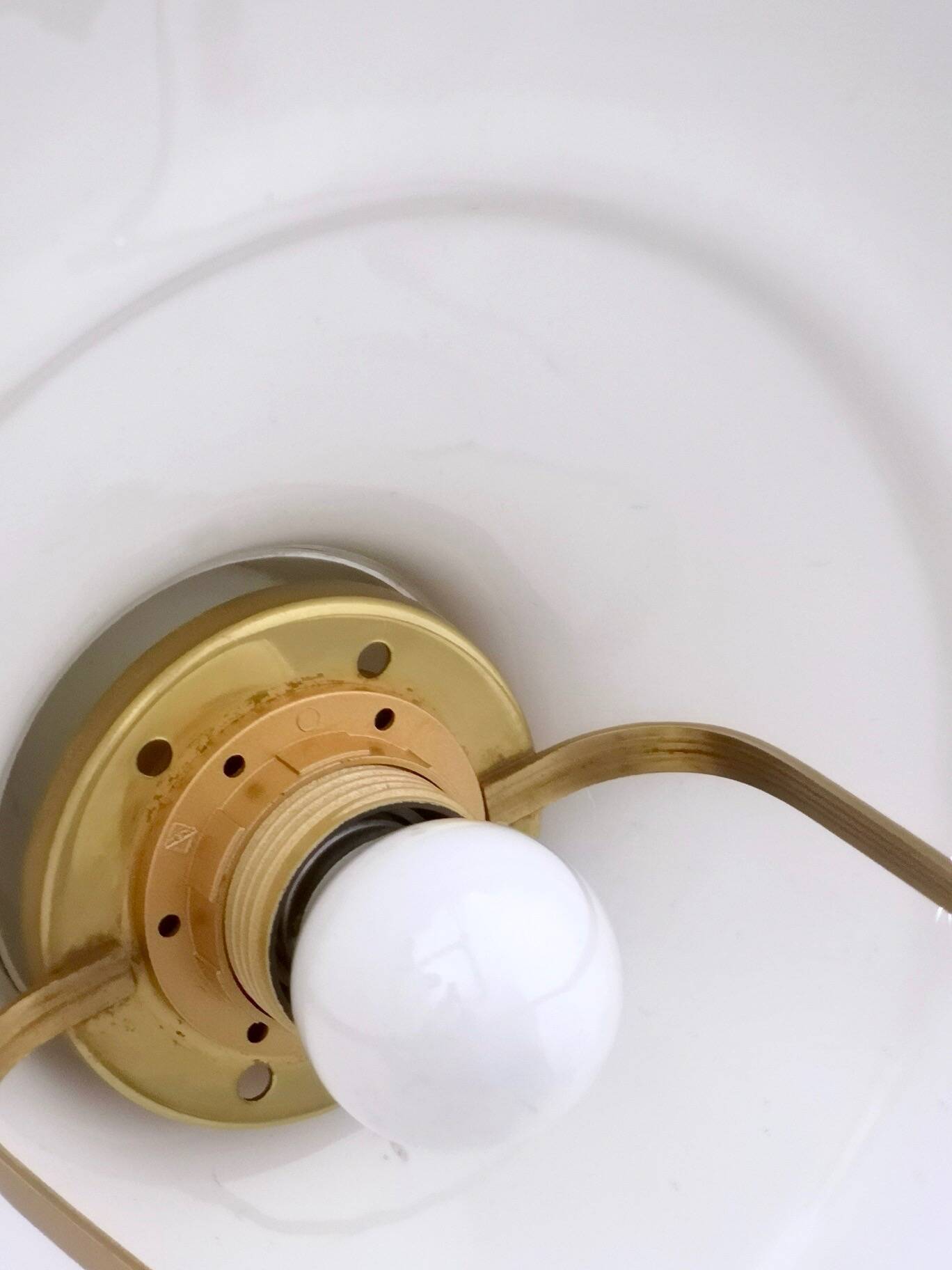 White Ceramic and Brass Adjustable Pendant Lamp, Italy