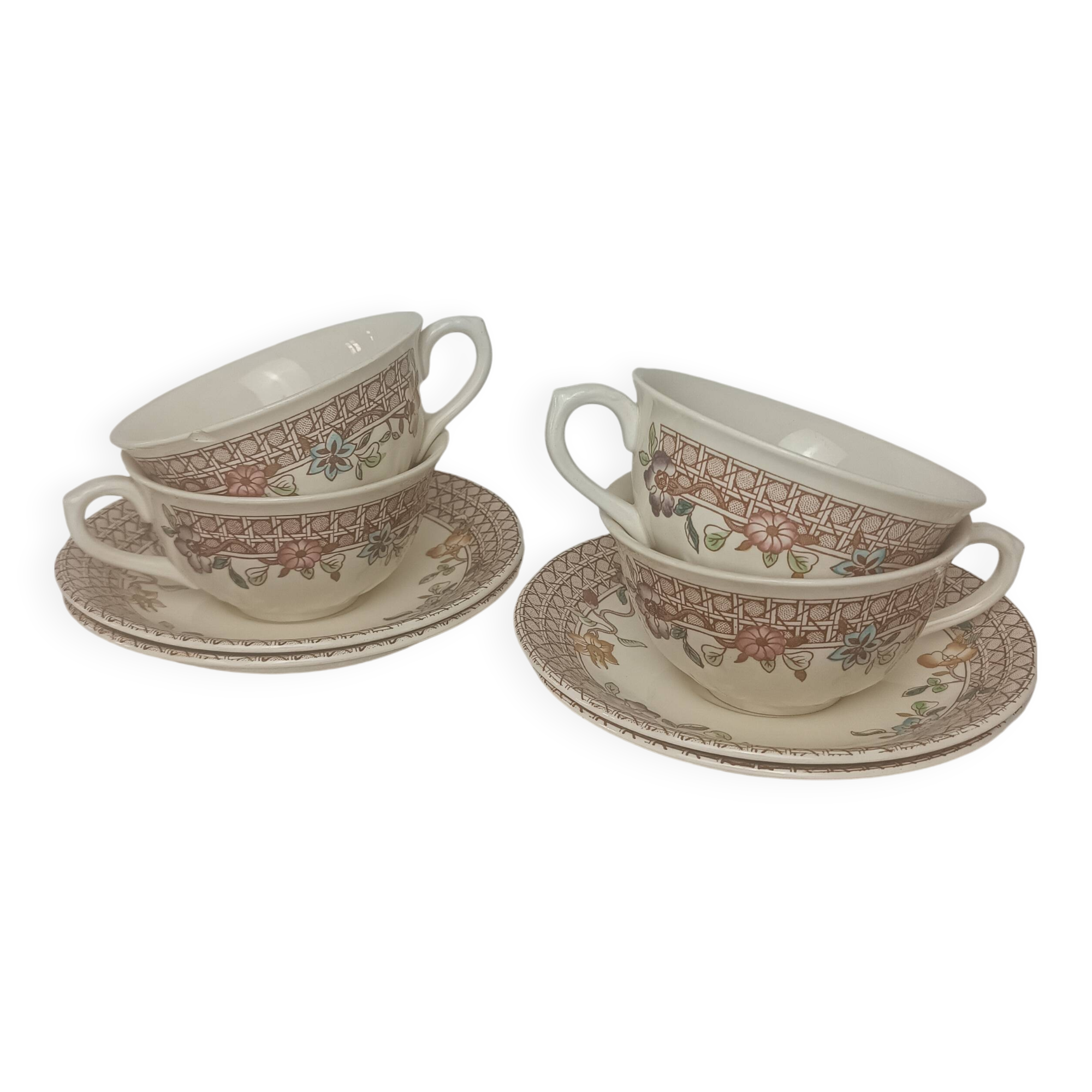 4 Mason's Autumn Trellis Porcelain Teacups & Saucers