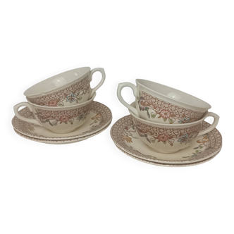 4 Mason's Autumn Trellis Porcelain Teacups & Saucers