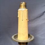 Antique Empire Column Lamp Base, Gilded Brass, Green Candle Holder Chandelier