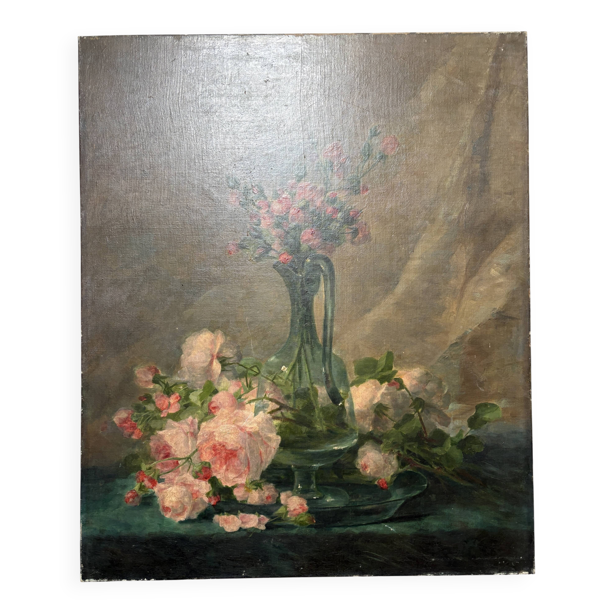 Old still life with roses – Flower bouquet – Oil on canvas
