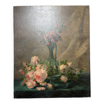 Old still life with roses – Flower bouquet – Oil on canvas