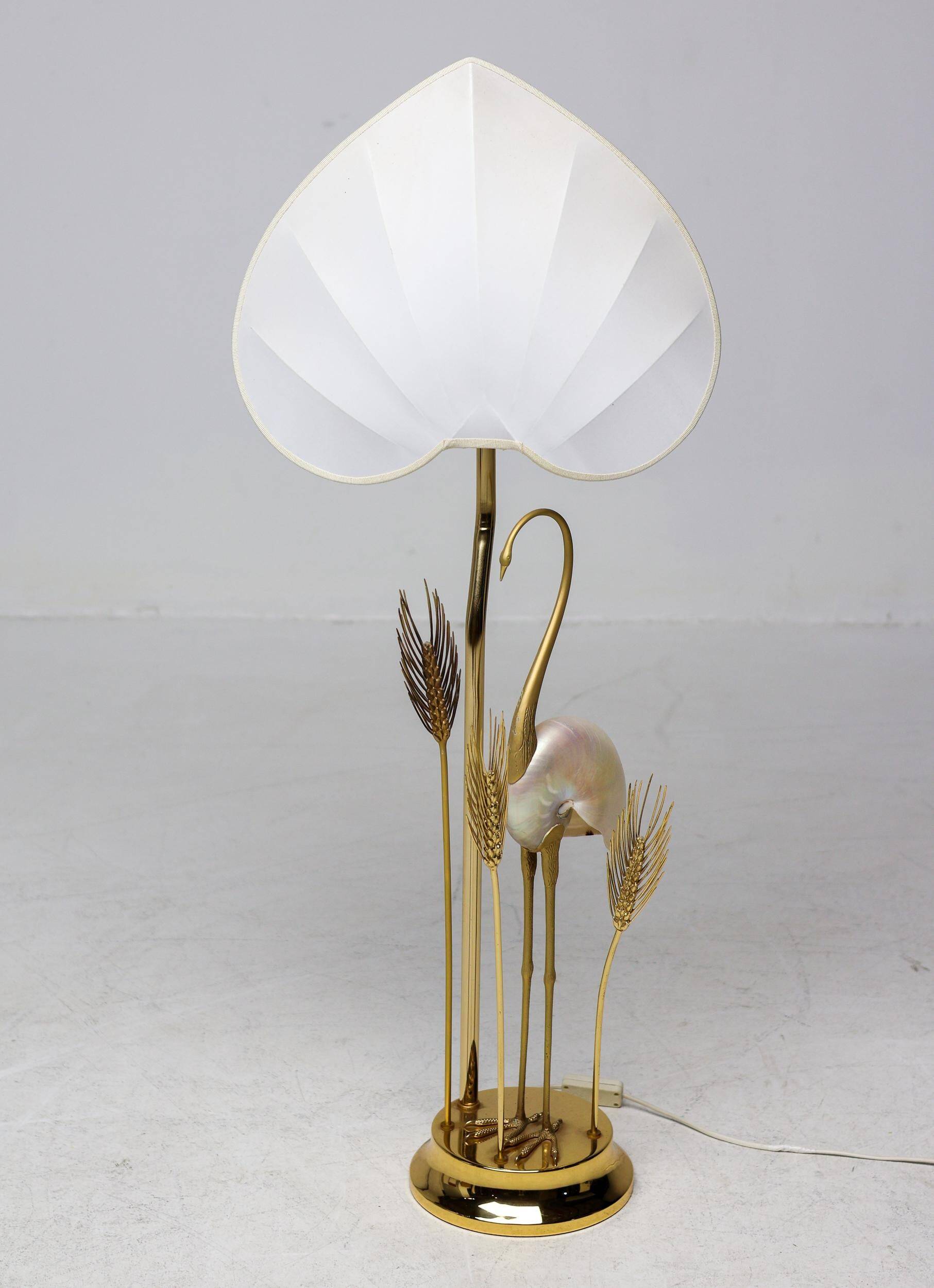 Monumental crane or egret lamp post in gilded brass by Antonio Pavia