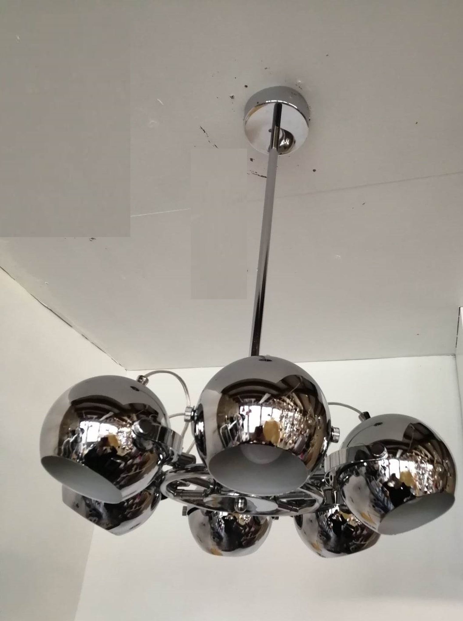 Lustre 70/80," present time", 6 globes chromés