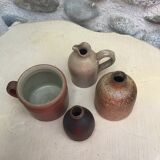 Lot of 4 sandstone objects: 2 vases 1 pitcher and a salt pot