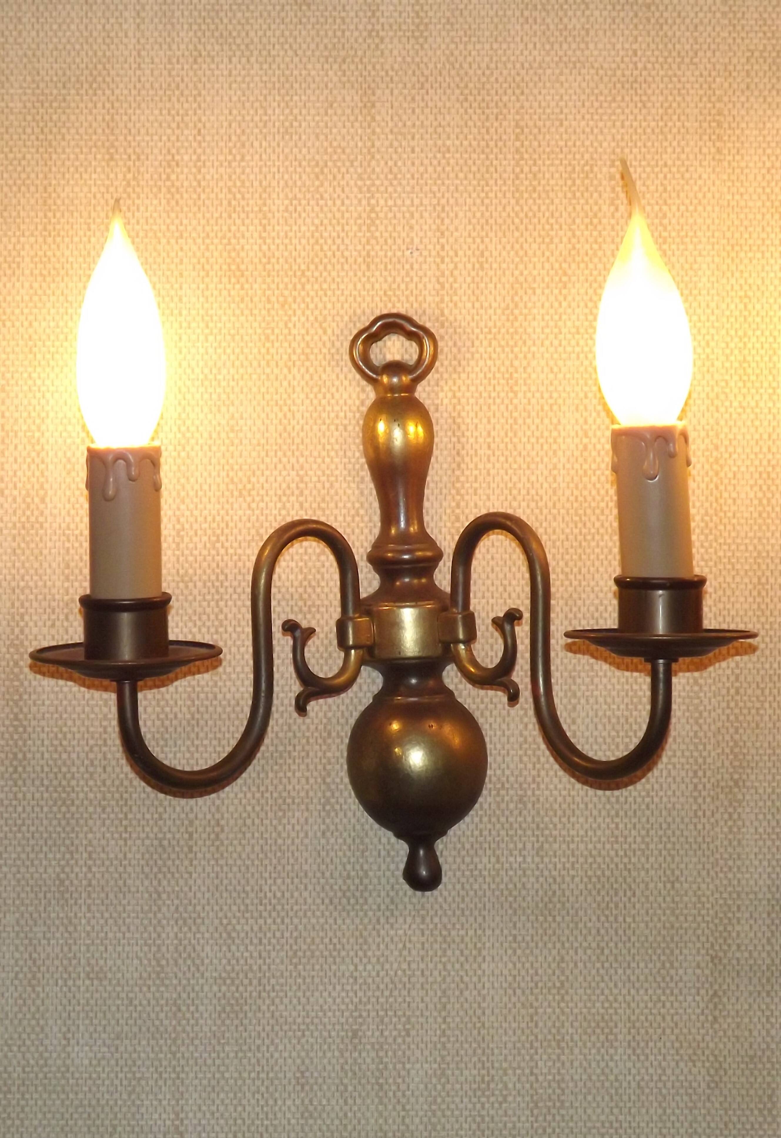 Pair French Vintage Age Bronze Effect Metal Flemsh Style Double Wall Lights 5092