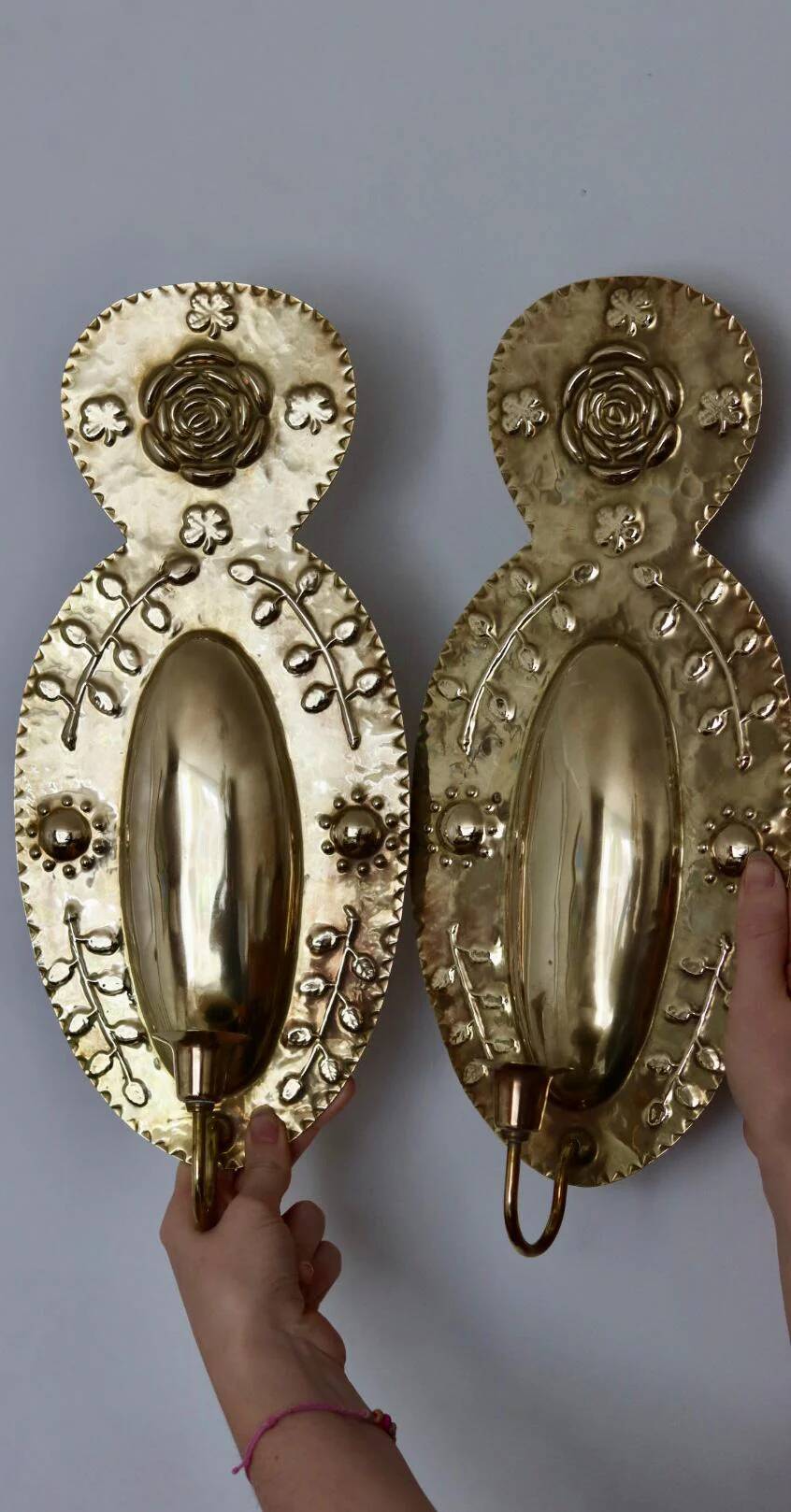 Pair of large mid-century Swedish brass sconces
