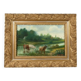 Oil on Canvas “Pastures” by N. Okolowicz – Early 20th Century