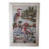 Vintage framed canvas tapestry with 3 herons