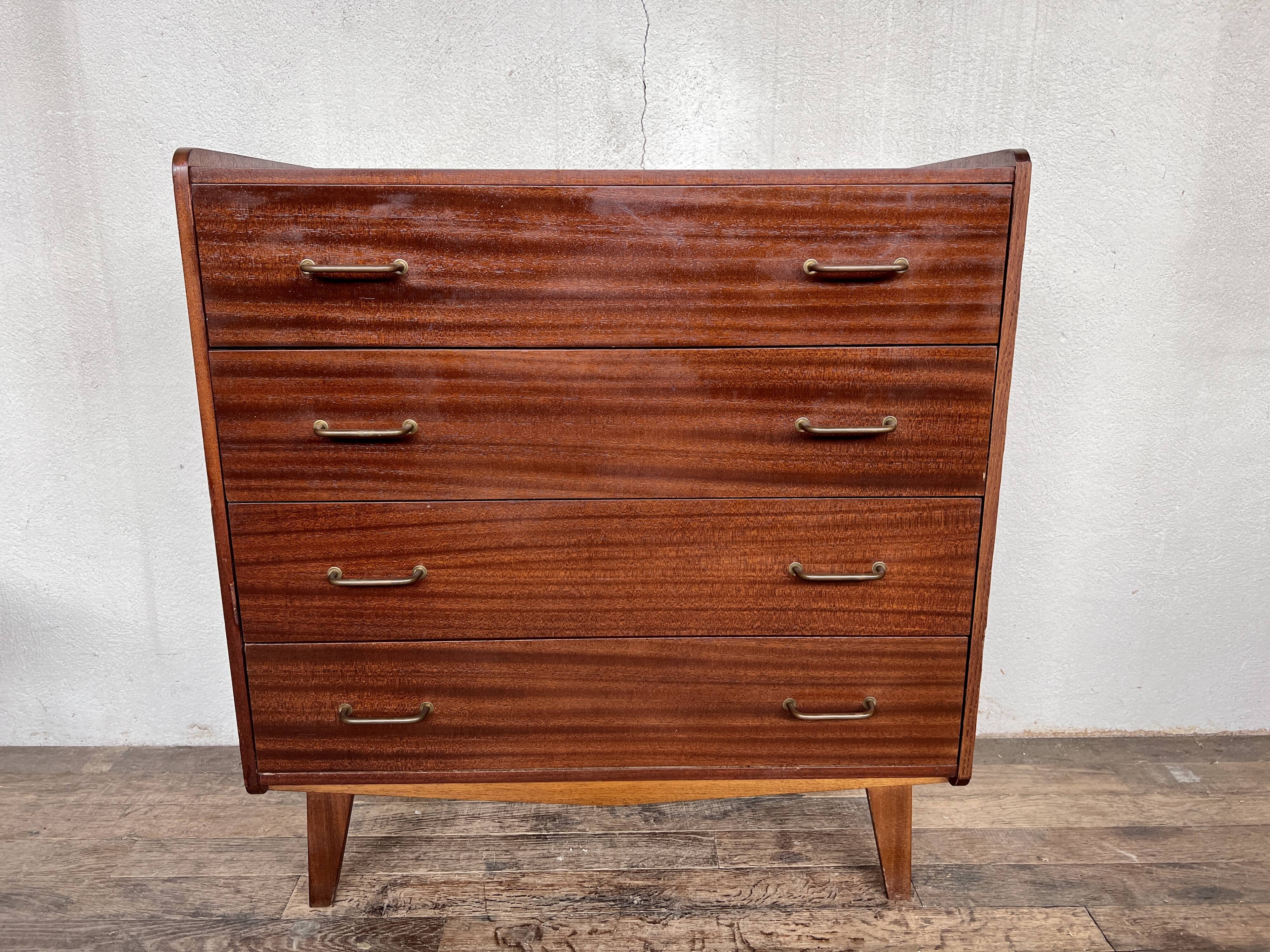 Chest of drawers compass feet in teak 1960 vintage