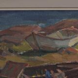Original mid-century Swedish oil on panel – “Coast” by E. Kruger – vintage & framed – 49 × 33 cm