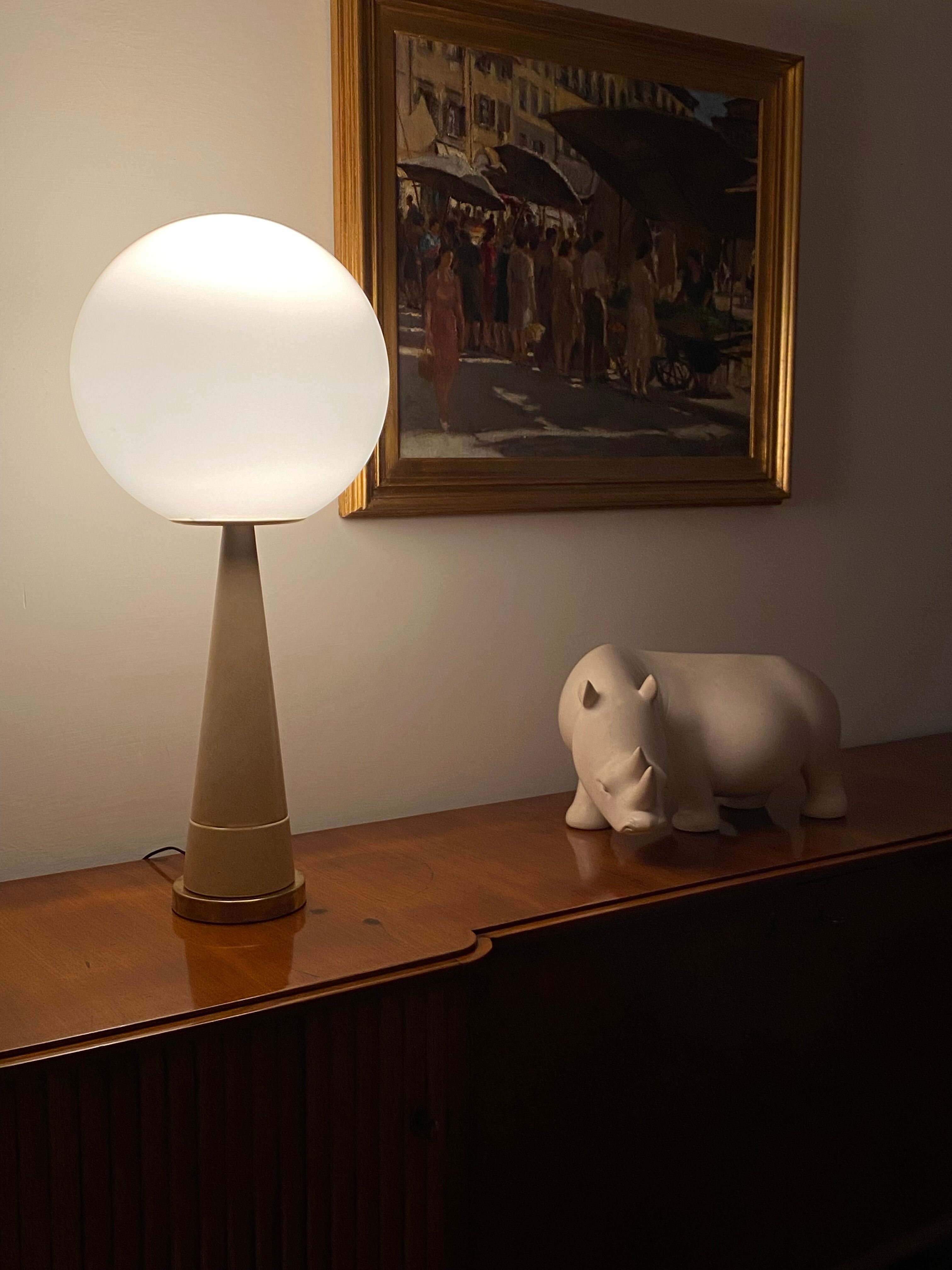 Conic parchment and brass table lamp, France 1960