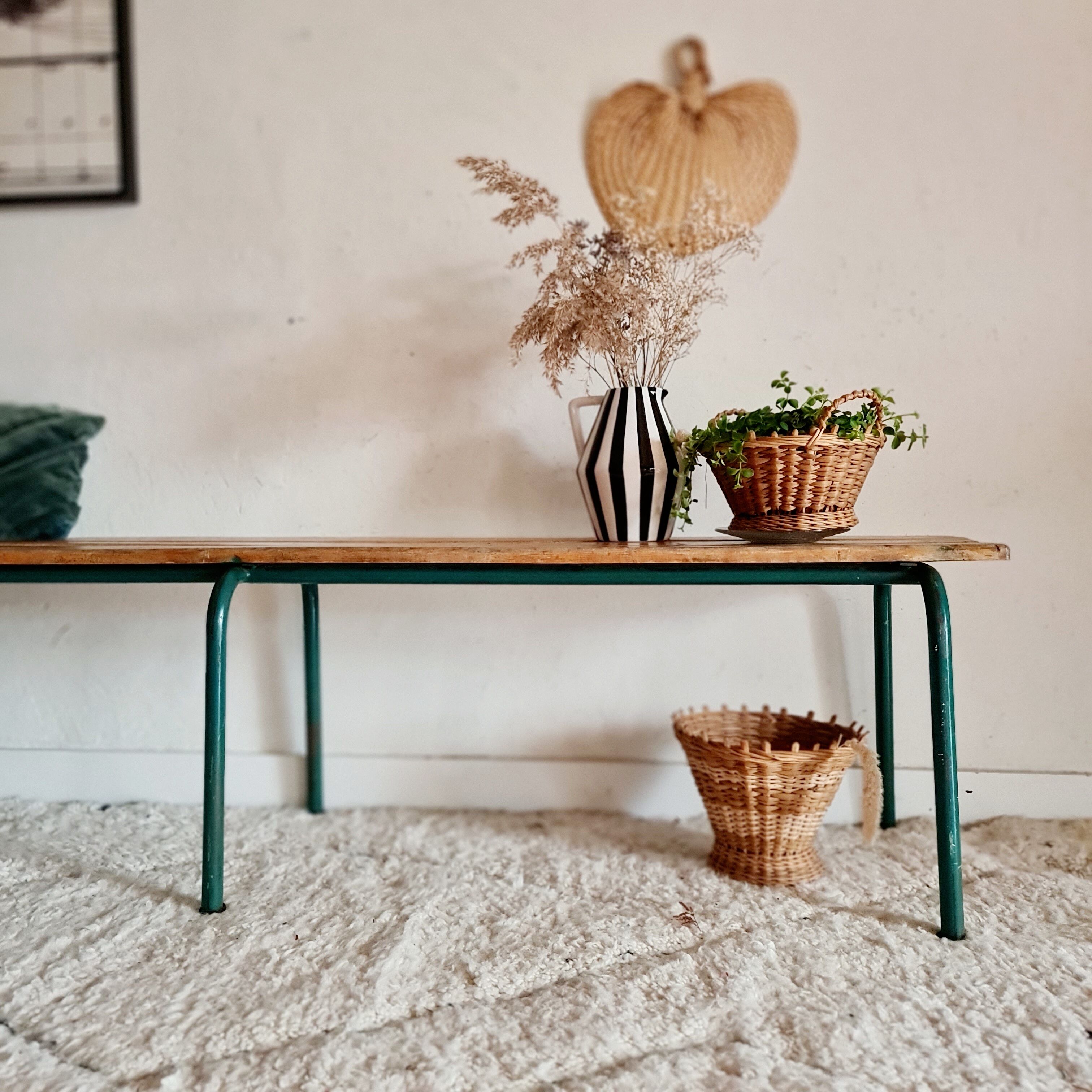 Wooden and metal school bench