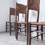 Set of 6 straw and oak Beauche chairs.