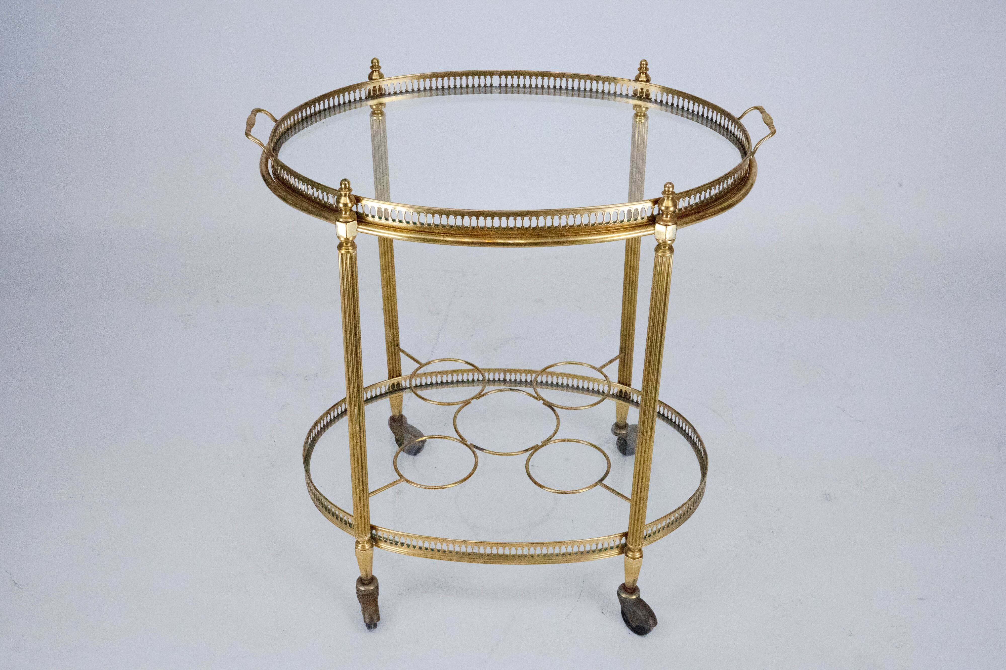 Small Mid-Century Italian Brass Bar Cart with Removable Tray, 1950s