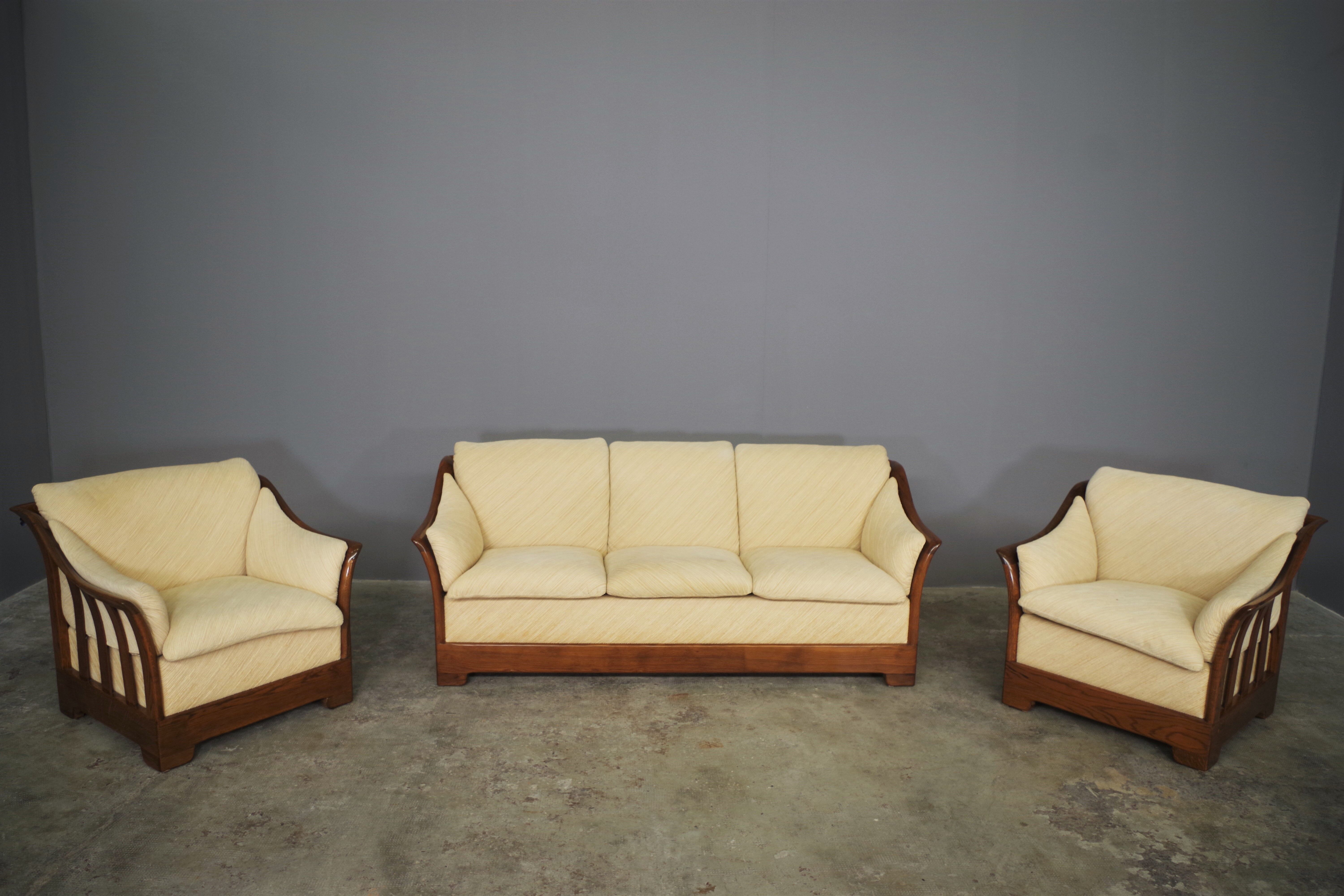 Wooden sofa and armchairs by Mobil Girgi, 70s. Set of 3