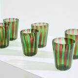 Set de 6 verres gobelets vert et violet Murano vers 1980