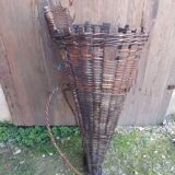 Old grape pickers basket woven wicker vintage wine vines decoration