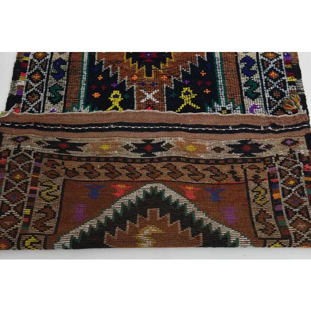 1970s Vintage Turkish Oushak Handmade Wool Cotton Brown Runner Rug 96x301