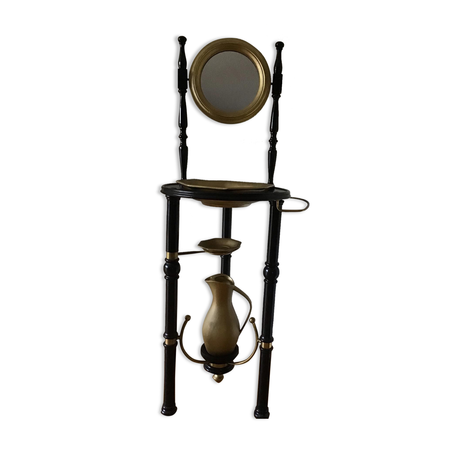 Meuble De Toilette Ancien En Fer Peint Pour Poupée – 3 Accessoires, Hauteur 41 Cm – Jouet Vintage