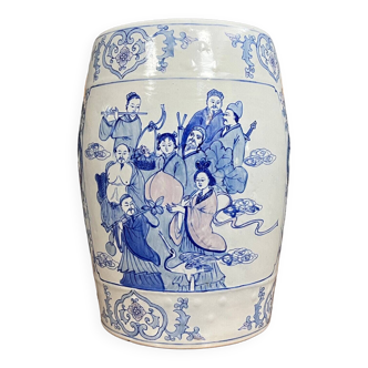 Asie XXeme : siège en porcelaine bleue et blanche vers 1970