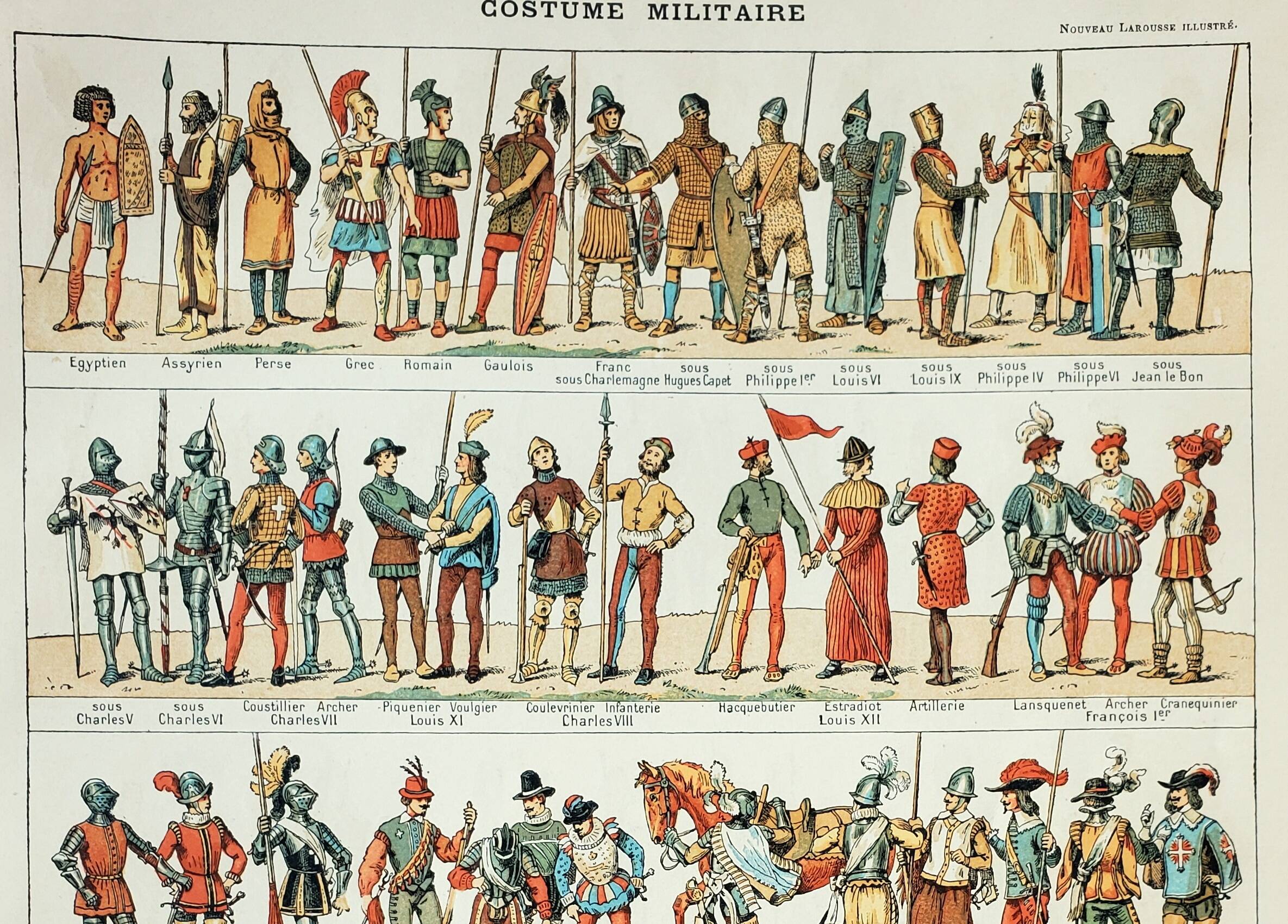 Old engraving 1898, Antique historical military costumes 1 • Lithograph, Original plate