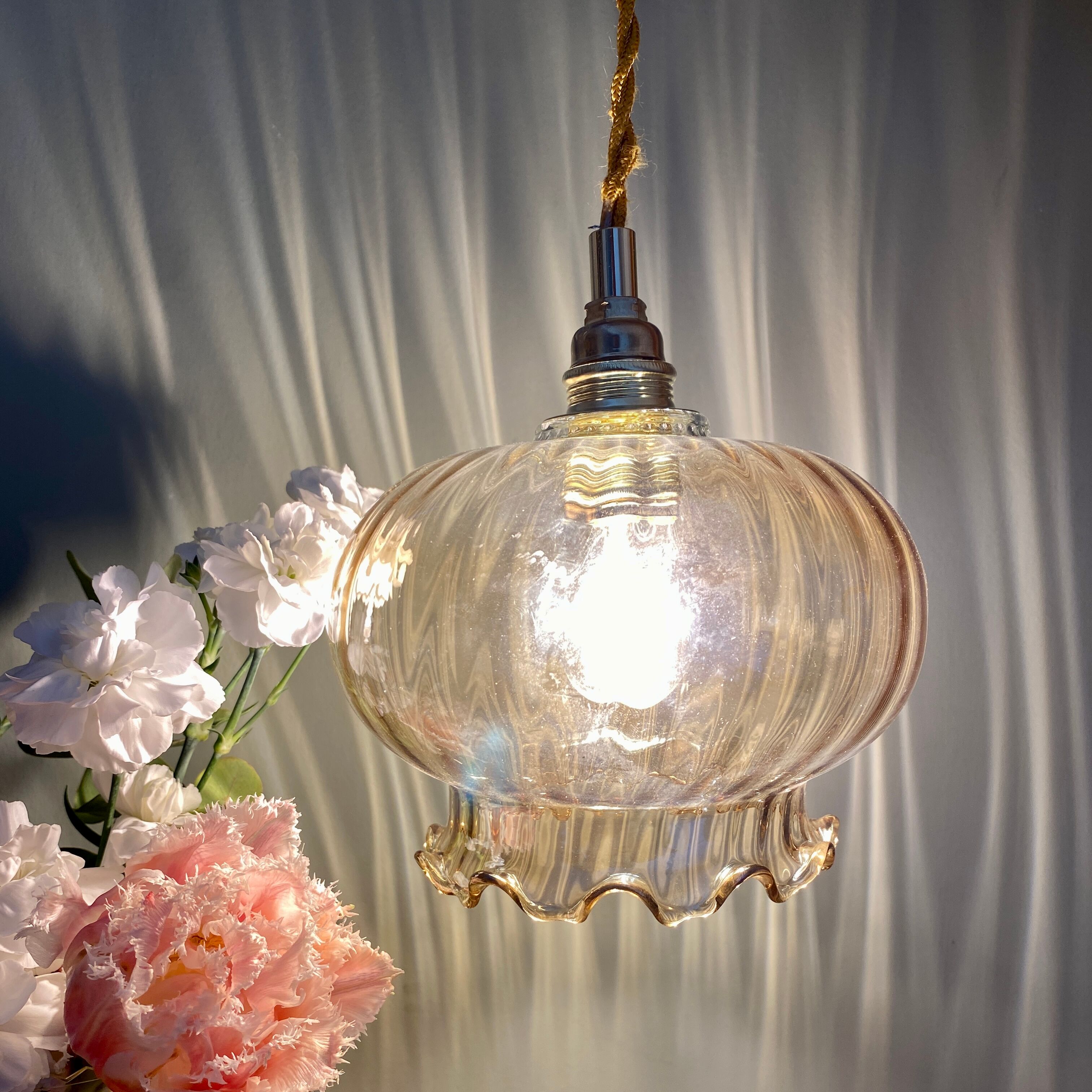 Vintage amber glass globe pendant light