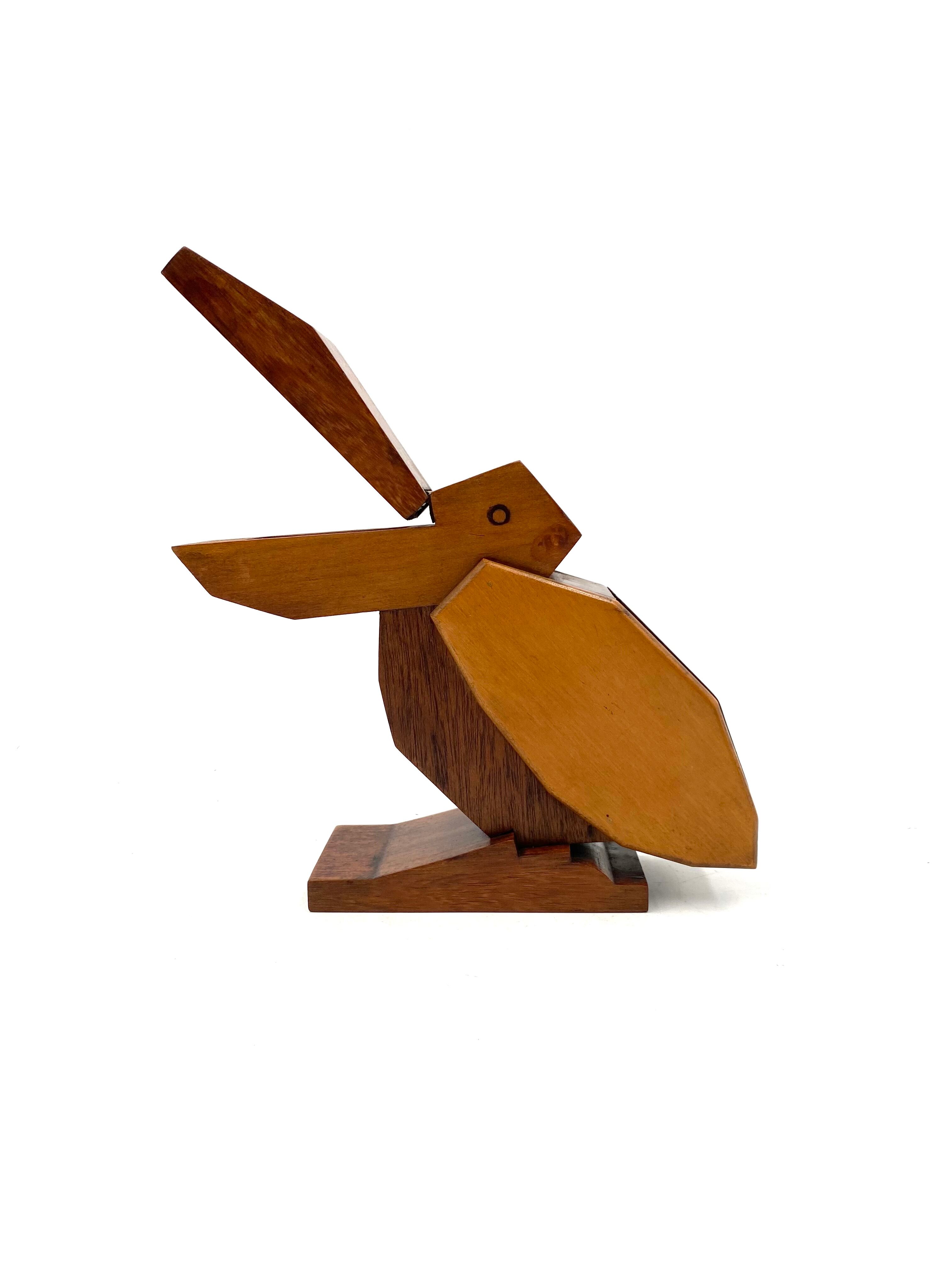 Amsterdam school, Art deco wooden Pelican cigarette / matches box, Netherlands 1930s