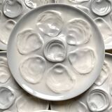 12 Saint Amand oyster plates, sky blue and white