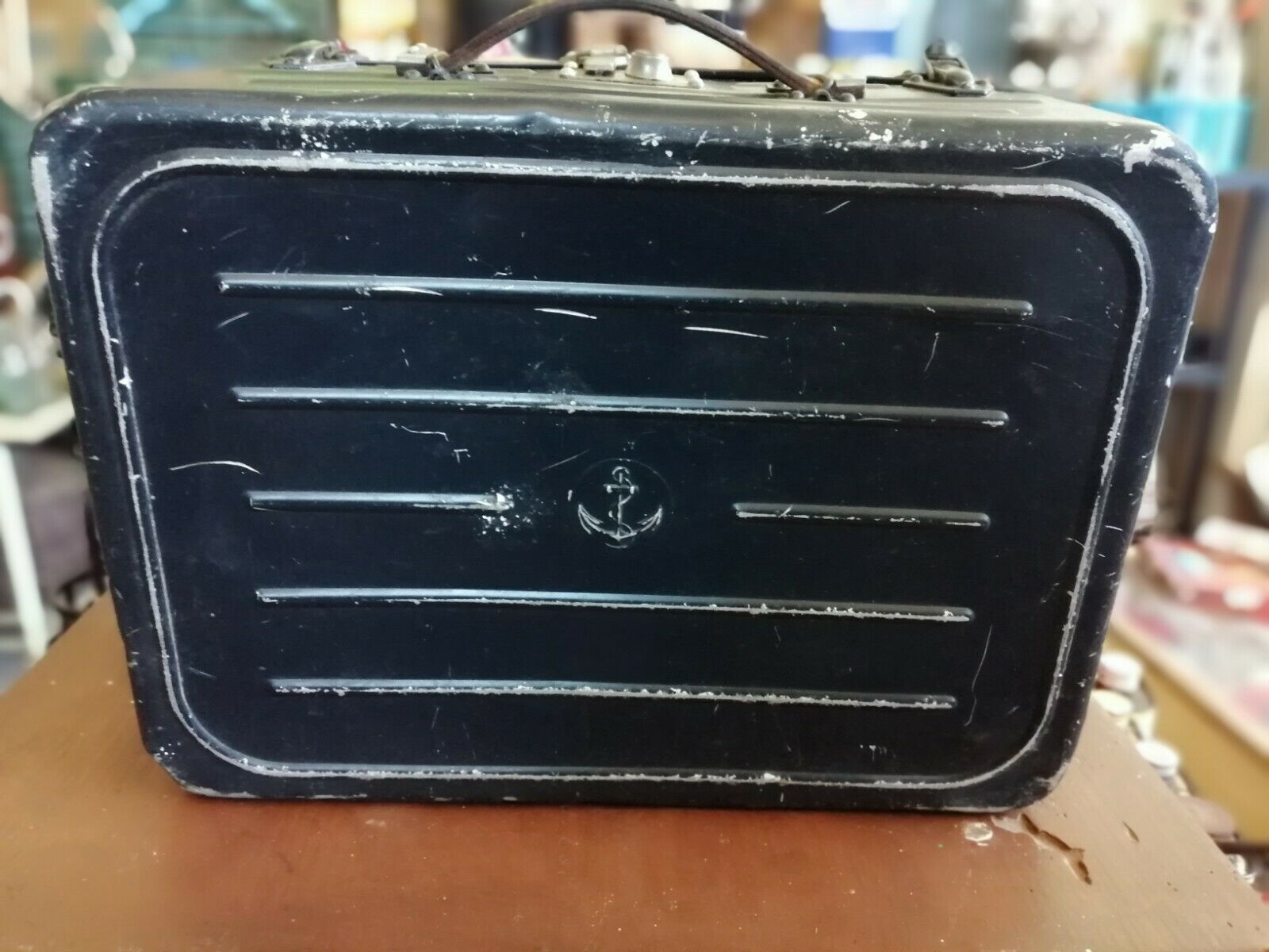 Beautiful old suitcase Vintage 1970s in marine metal army boat captain