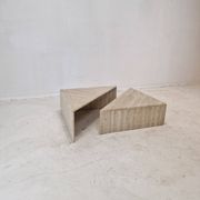 Set of Two Triangle Coffee Tables In Travertine By Up & Up, Italy 1980's