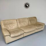 Old 3-seater beige leather sofa designed by Carl Larsson De Sede, vintage 80s