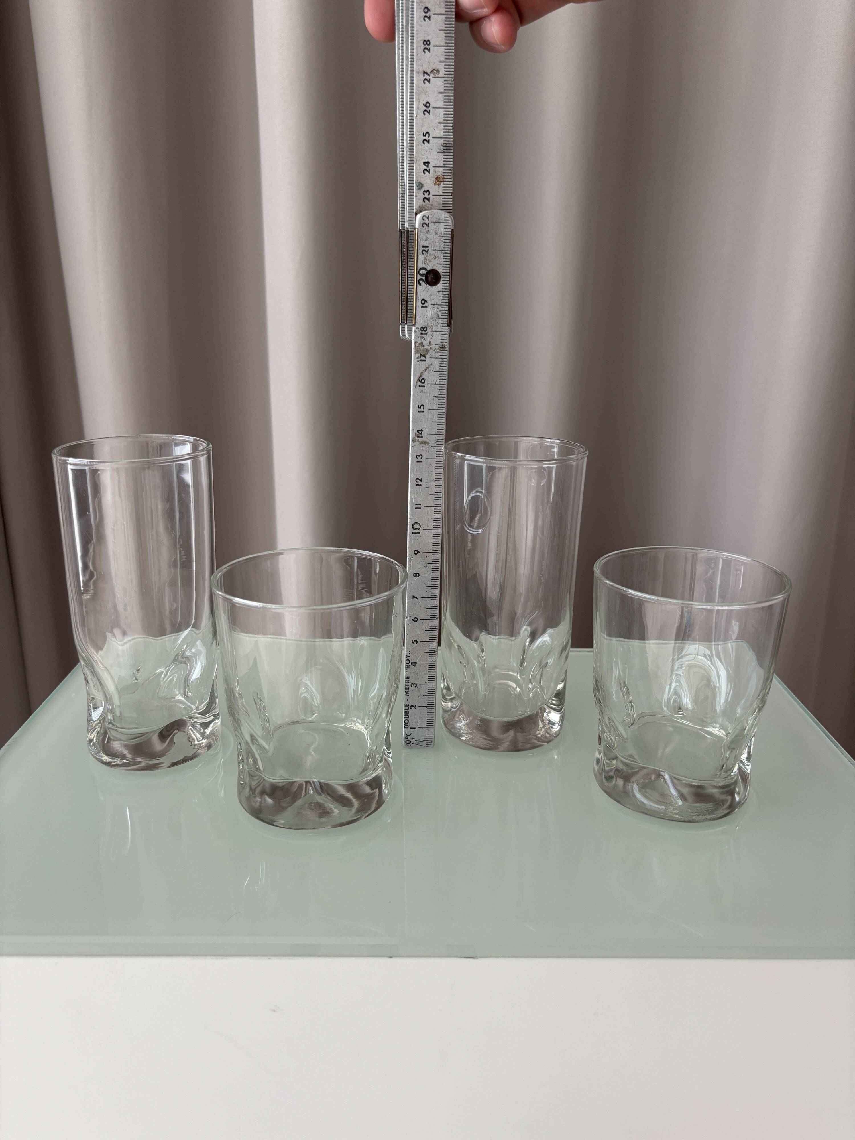 Set of 4 Vintage Sculptural Drinking Glasses | Thick Glass Tumblers & Highb