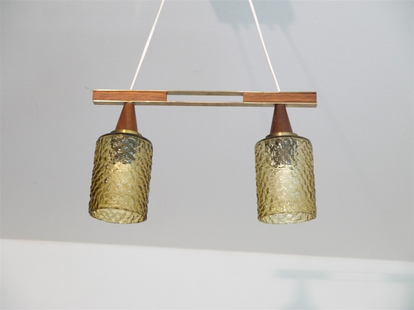 Scandinavian glass and teak pendant lamp 1960