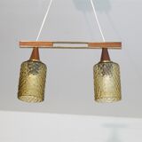 Scandinavian glass and teak pendant lamp 1960