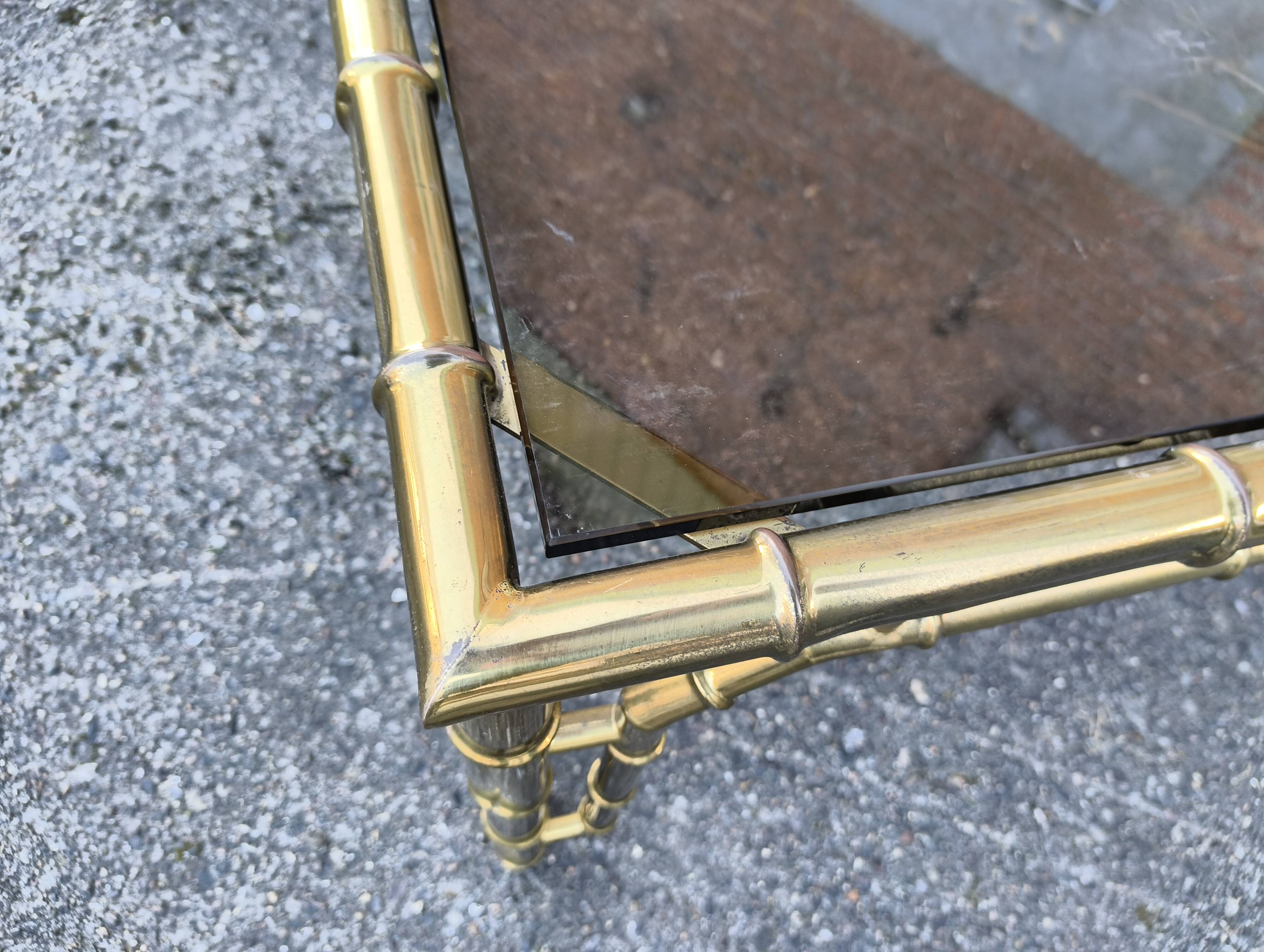 italian brass coffeetable with smoking glass in bamboo style