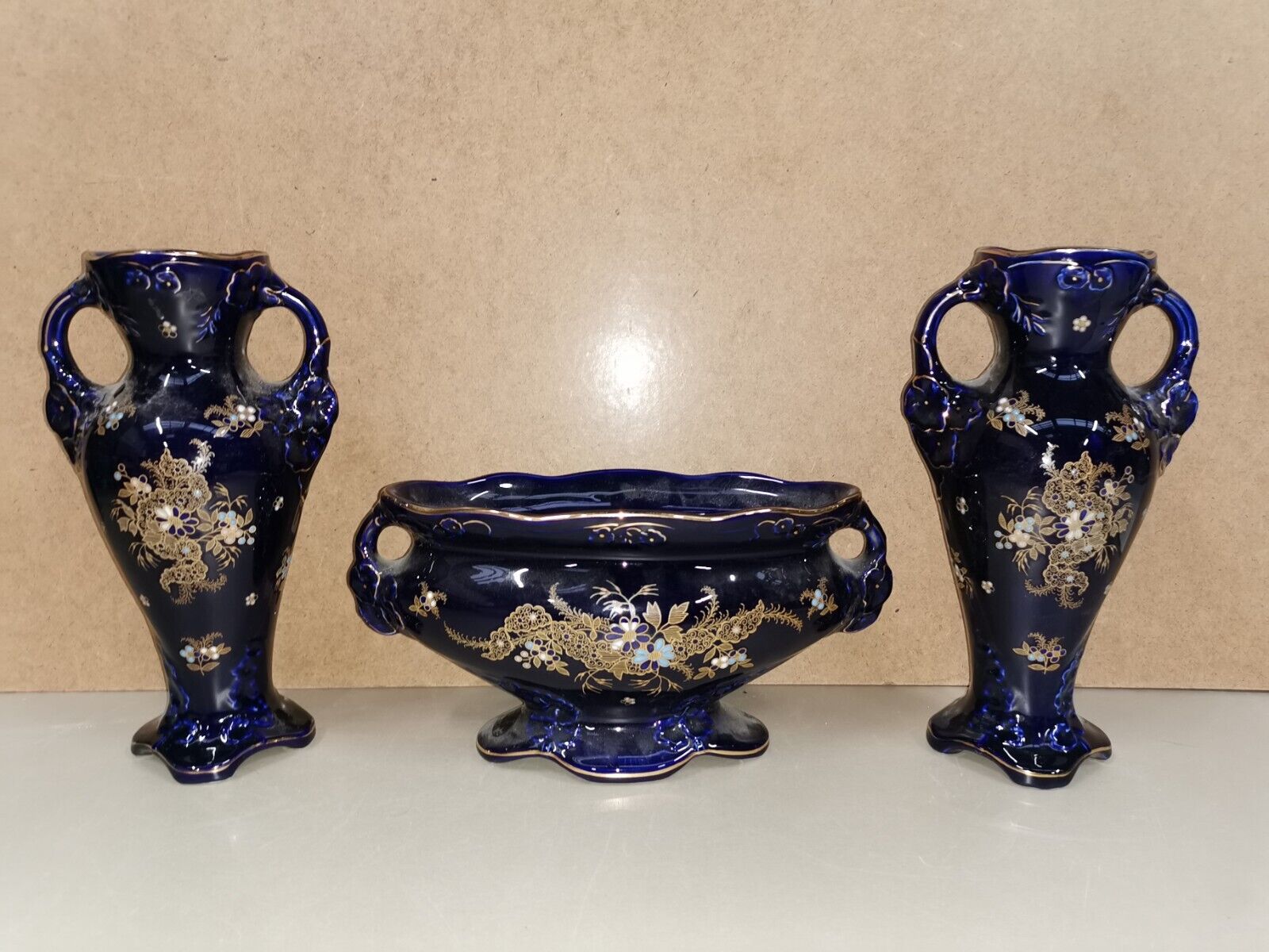 Pair of Vases + Art Nouveau Planter Barbotine De Bruyn FIVES LILLE
