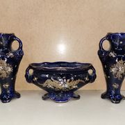 Pair of Vases + Art Nouveau Planter Barbotine De Bruyn FIVES LILLE